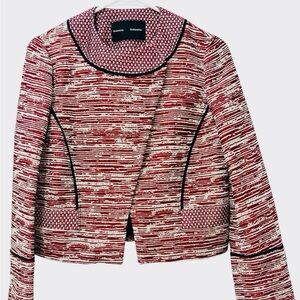 DESIGNER PROENZA SCHOULER TEXTURED KNIT CROPPED JACKET RED BLACK SIZE 6